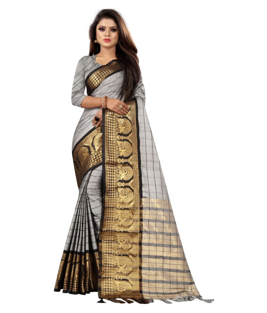 SAMIDHA Grey Cotton Silk Saree - Buy SAMIDHA Grey Cotton ...