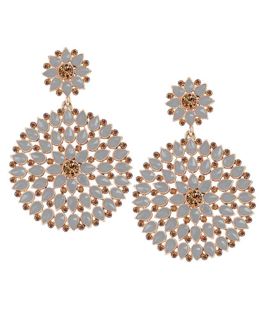     			Floral Gold Plated Stone And Diamond Studded Drop & Dangler Earrings For Women