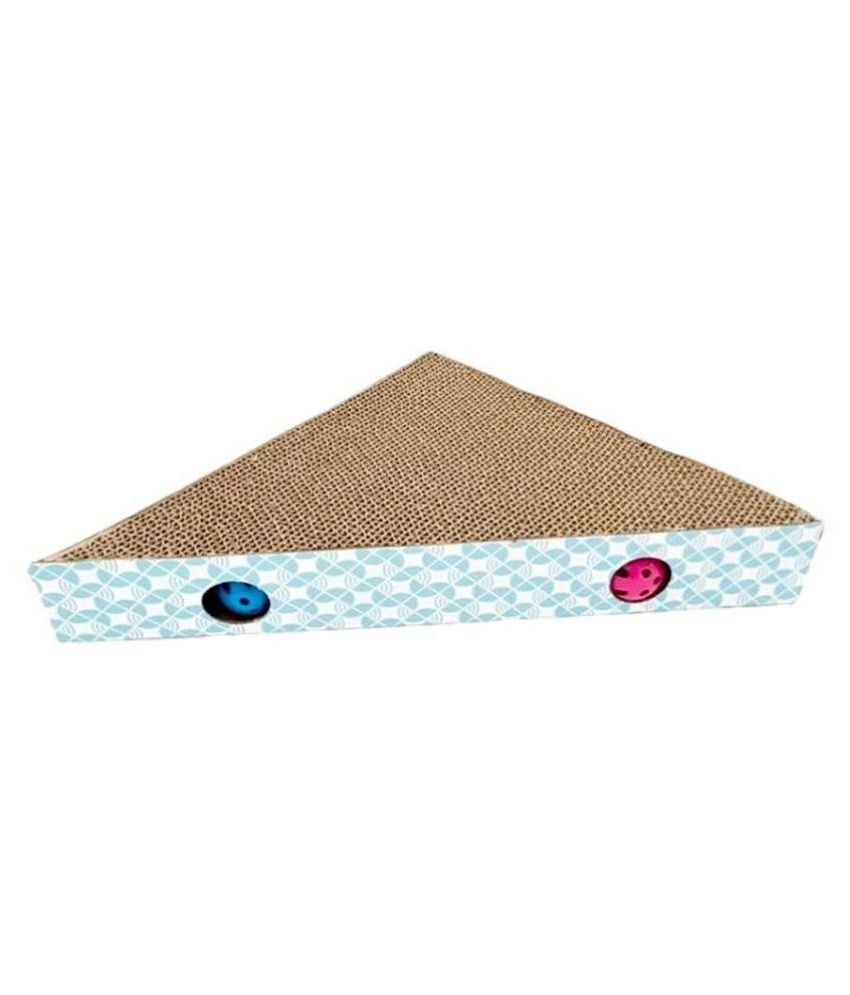 KOKIWOOWOO Corrugated Cardboard Triangle Shape Cat Scratcher Kitty Scratching Pad Scratch Lounge Bed with Natural Catnip Bell Ball Toy