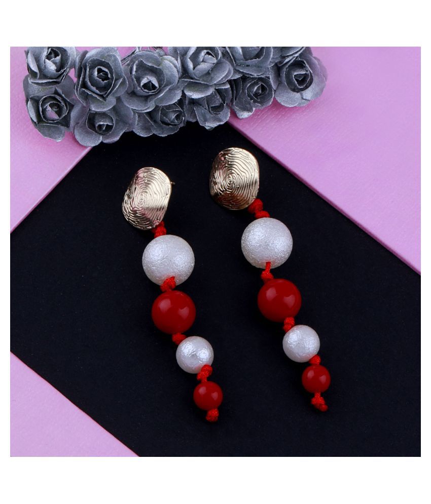     			Silver Shine Unique White and Red Colour Designer Party Wear Earring For Girls and Women Jewellery