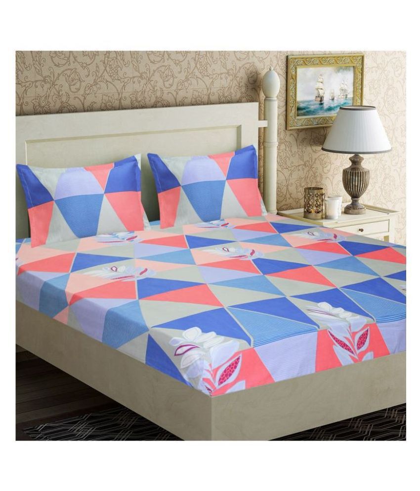     			Home Candy Microfiber Abstract Double Bedsheet with 2 Pillow Covers- Blue