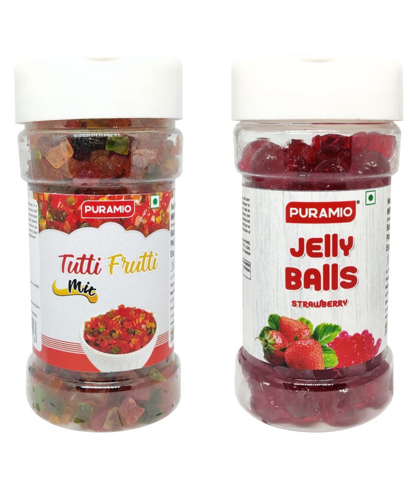 PURAMIO Jelly Balls (Strawberry) 150g & Tutti Frutti (Mix) 125 g