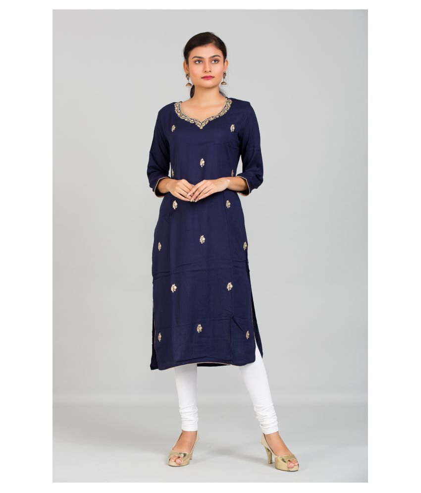     			Kavita Creations Blue Rayon Straight Kurti