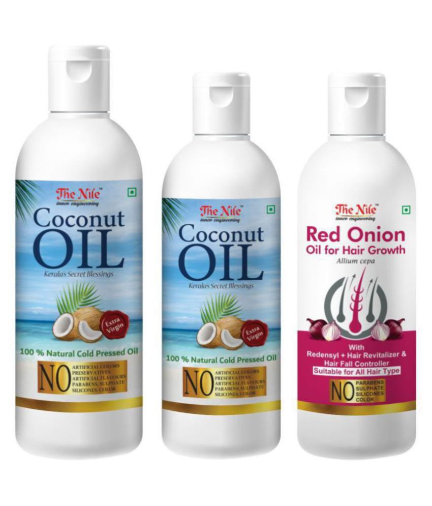     			The Nile Coconut Oil 150 Ml + 100 ML(250ML) + Red Onion Oil 100 ML 350 mL Pack of 3