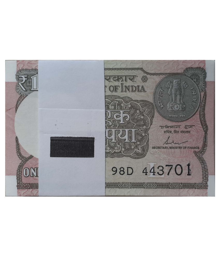 Republic India 1 Re Bundle, One Re Packet 100 Serial Gem UNC with Ending 786 See Description for Details