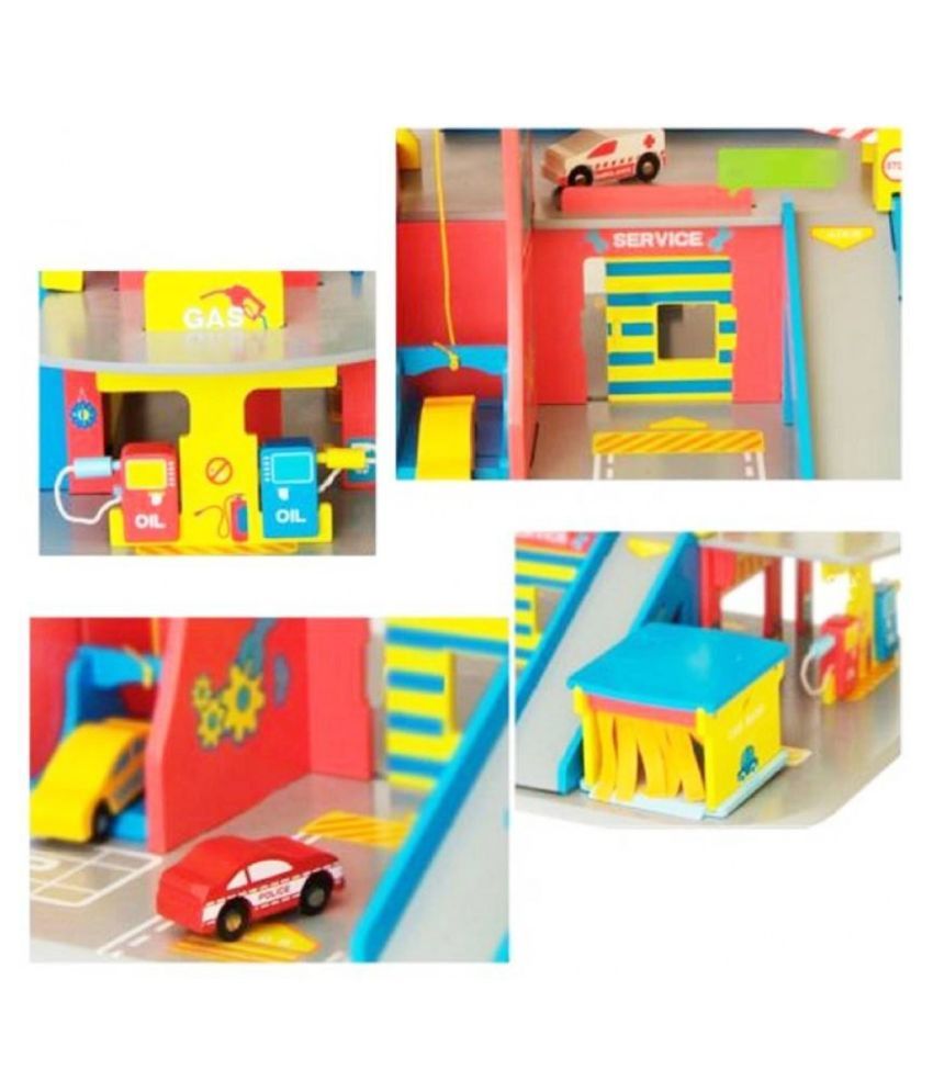 Wooden City Auto Centre Toy Role Play set With Wooden Cars