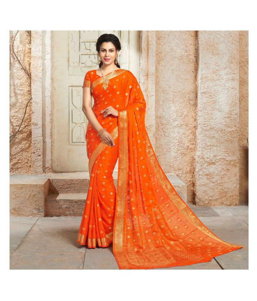     			Aarrah Orange Silk Blends Saree