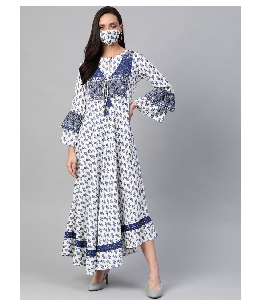     			Yash Gallery Rayon White Regular Dress