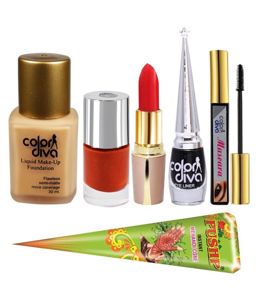     			Adbeni Combo - Color Diva Foundation, Eyeliner, Mascara, Nail Polish,(GC1431) Makeup Kit Pack of 6 80