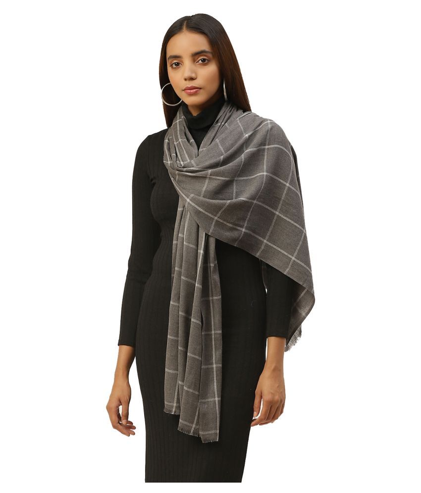     			Anekaant Gray Checkered Wool Stoles