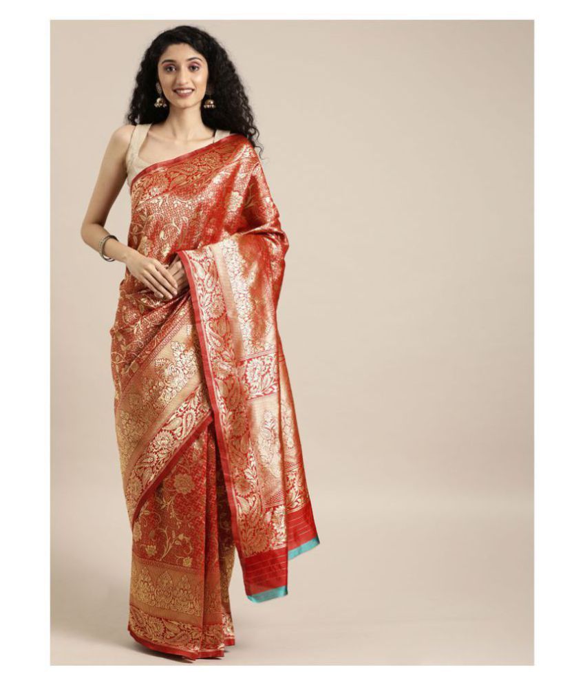 Sharaa Ethnica Red Kanchipuram Saree Buy Sharaa Ethnica Red Kanchipuram Saree Online At Low 0746