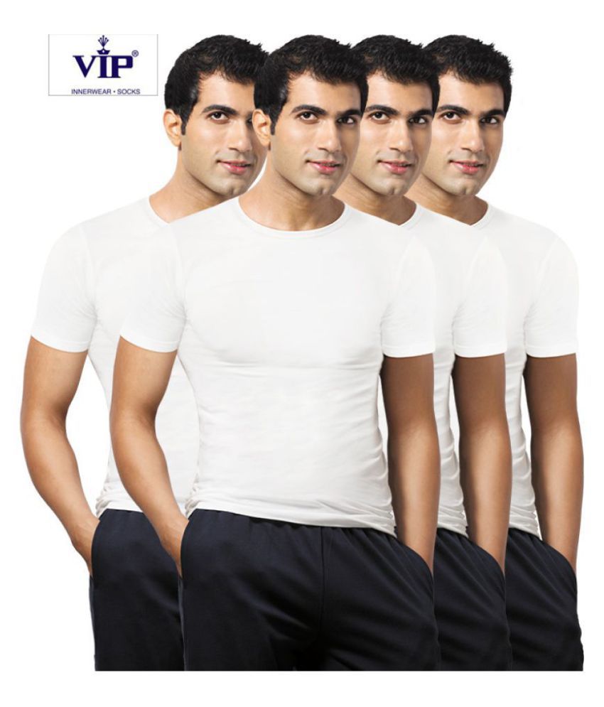     			VIP White Half Sleeve Vests Pack of 4