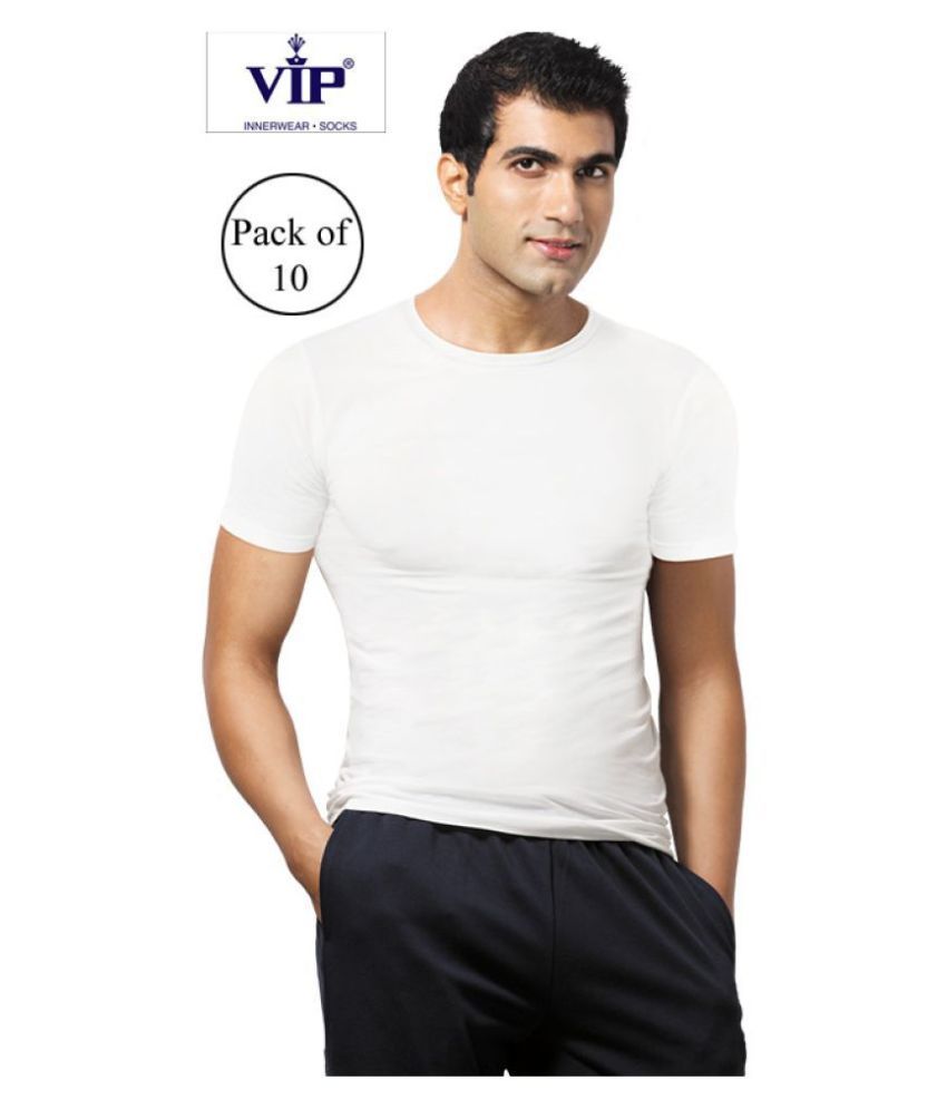     			VIP White Half Sleeve Vests Pack of 10