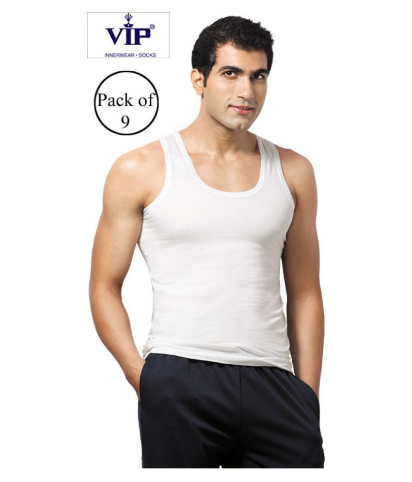     			VIP White Sleeveless Vests Pack of 9