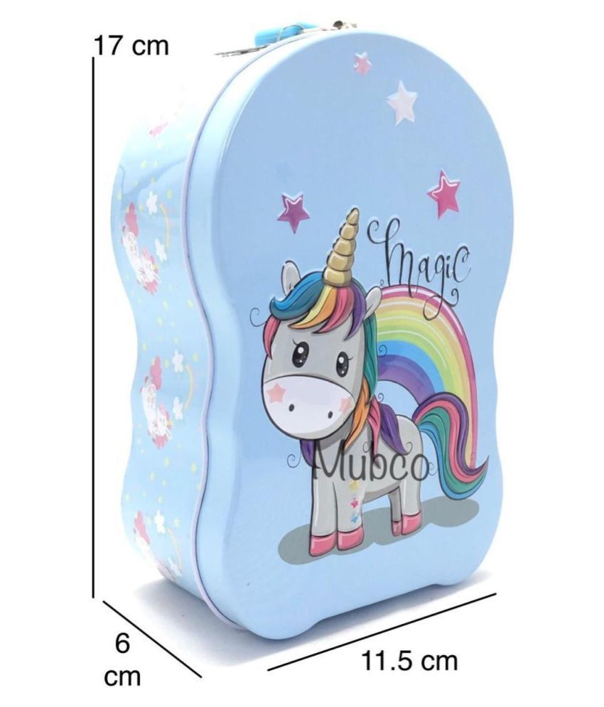 mubco unicorn metal body piggy bank saving money coin box print for