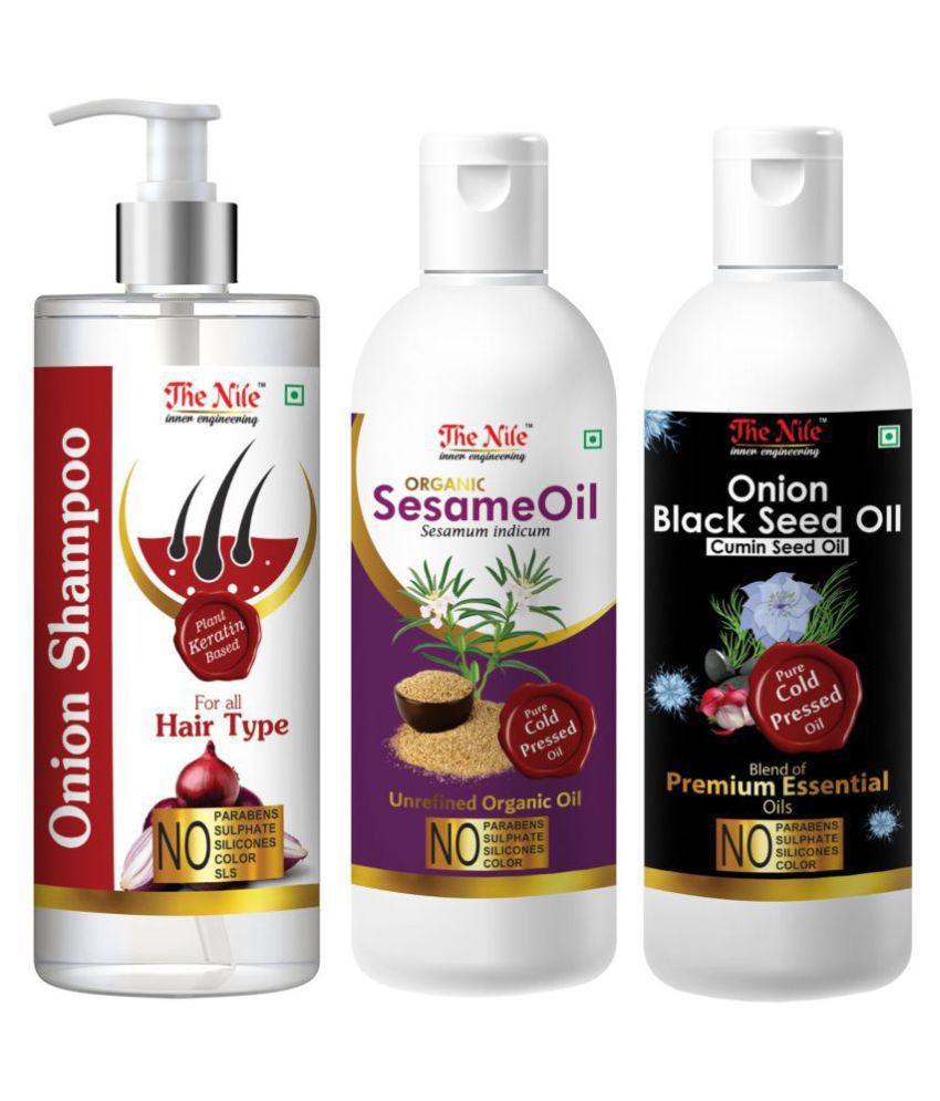     			The Nile Red Onion Shampoo 200 ML + Sesame  100 ML + Onion Black Seed 100 ML  Shampoo 400 mL Pack of 3