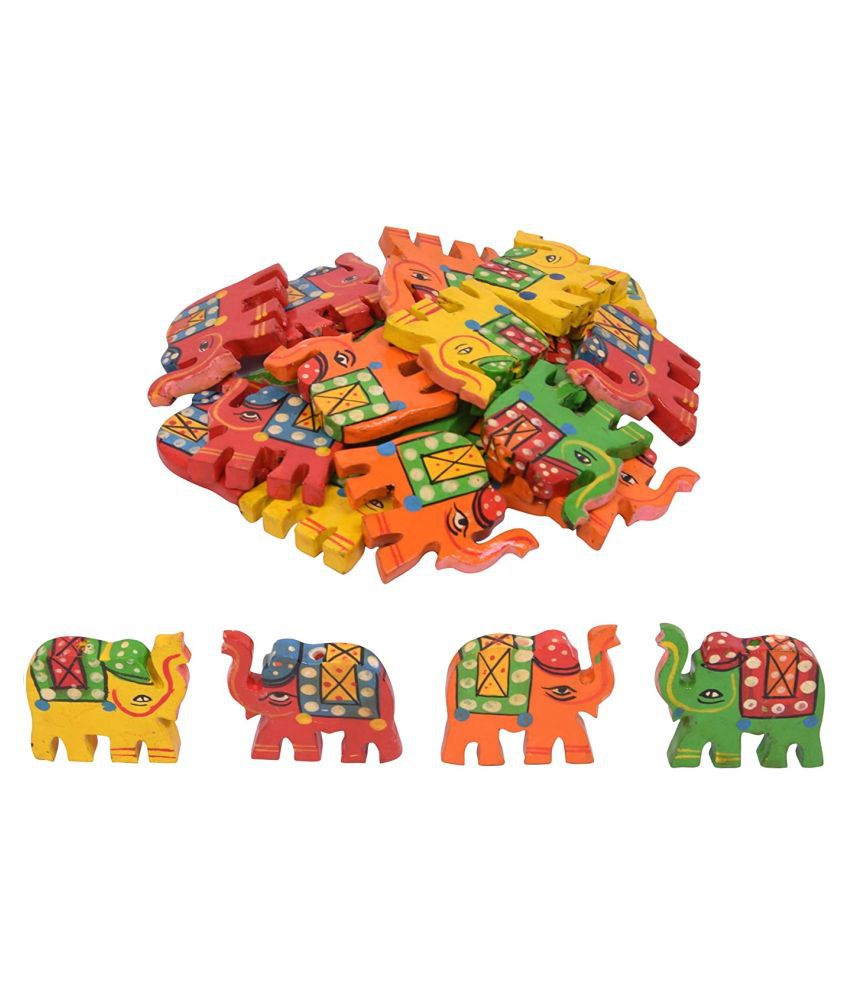    			VARDHMAN 12 pcs Wooden Multicolored Elephant Beads Size 3.5 x 3.5 cm for Jewellery Making, Dresses, Beading, Art and Crafts Work