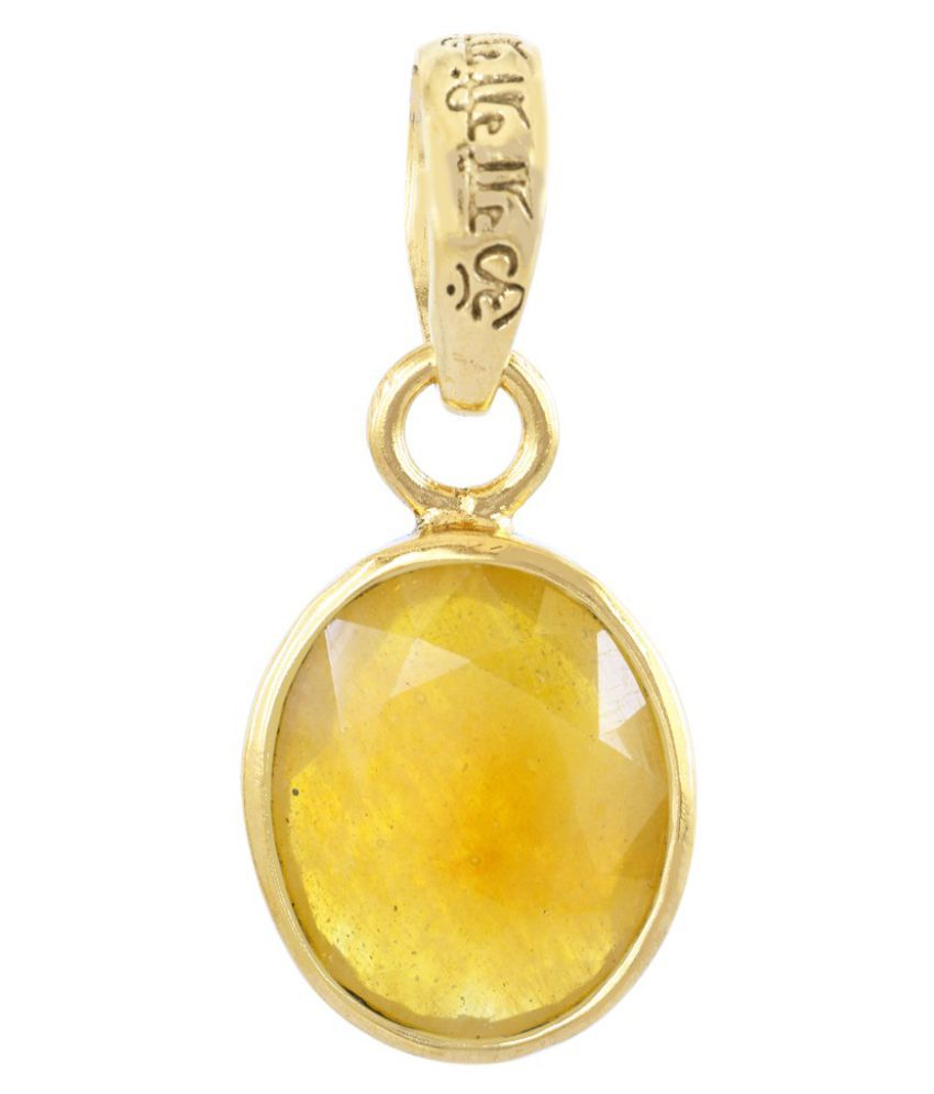 Gold Plated Yellow Sapphire Pendant 6 carat Round Cut Moti Locket ...