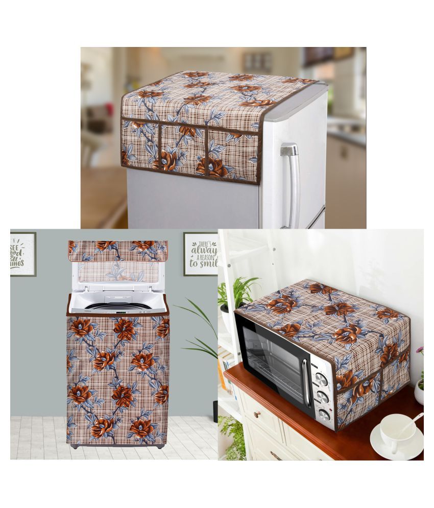     			E-Retailer Set of 3 Polyester Brown Fridge Top Cover