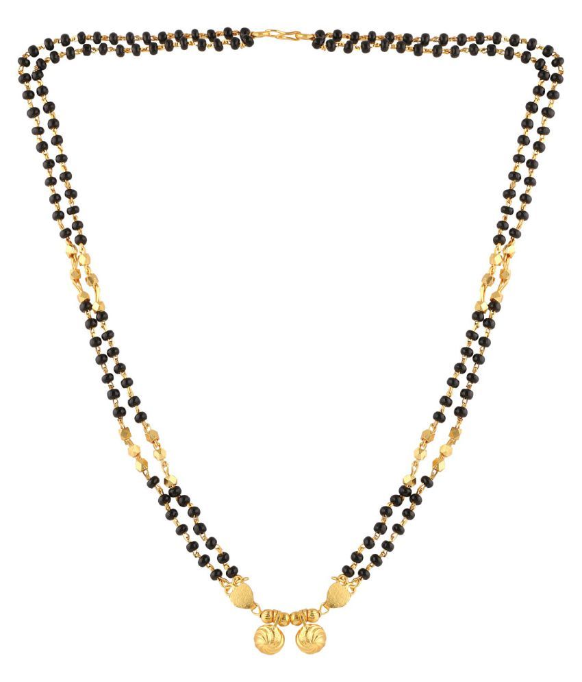     			h m product gold plated black bead short mangalsutra for women-10024