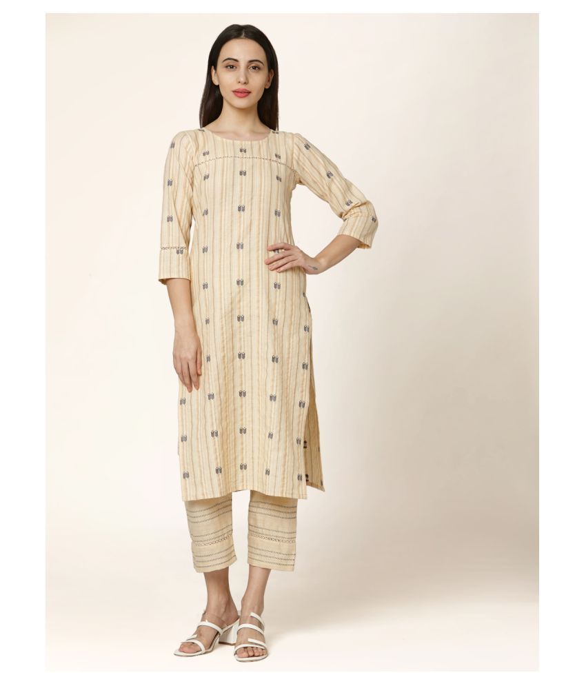     			Aarrah Off White Cotton Straight Kurti