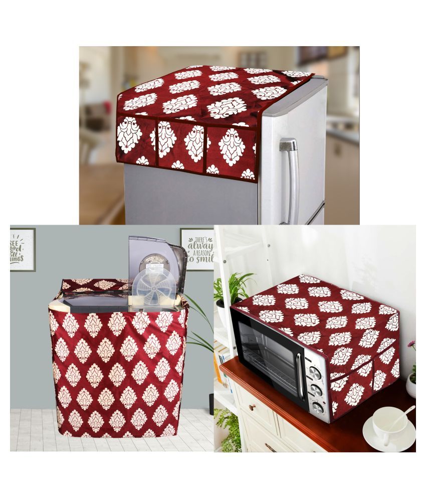     			E-Retailer Set of 3 Polyester Maroon Fridge Top Cover