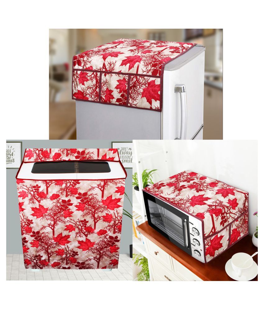     			E-Retailer Set of 3 Polyester Red Fridge Top Cover