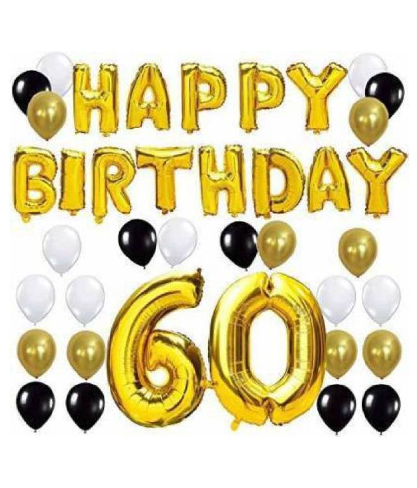     			GNGS Happy Birthday Letter Foil Balloon (Gold) + 60 (Nos) Golden Foil Balloon + Pack of 50 Pcs Party Decoration Balloons (Gold, Black & White)