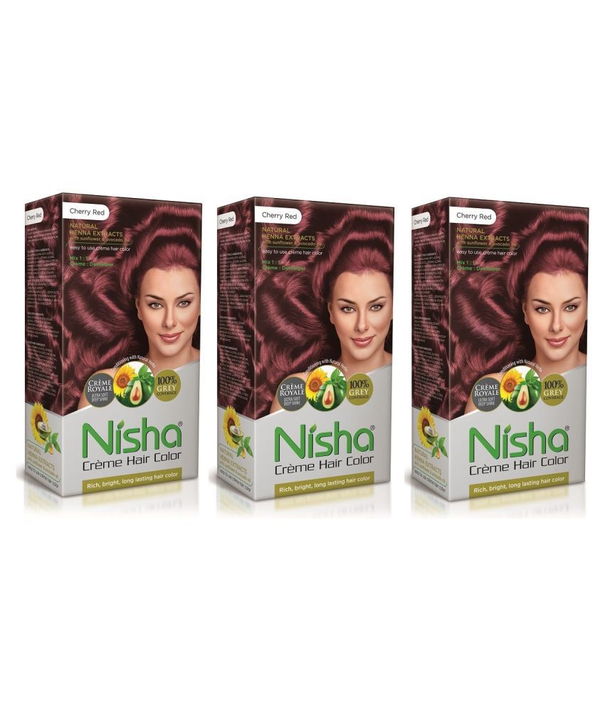     			Nisha Cream Hair Color Long Lasting Permanent Hair Color Red Cherry  each 60 mL Pack of 3