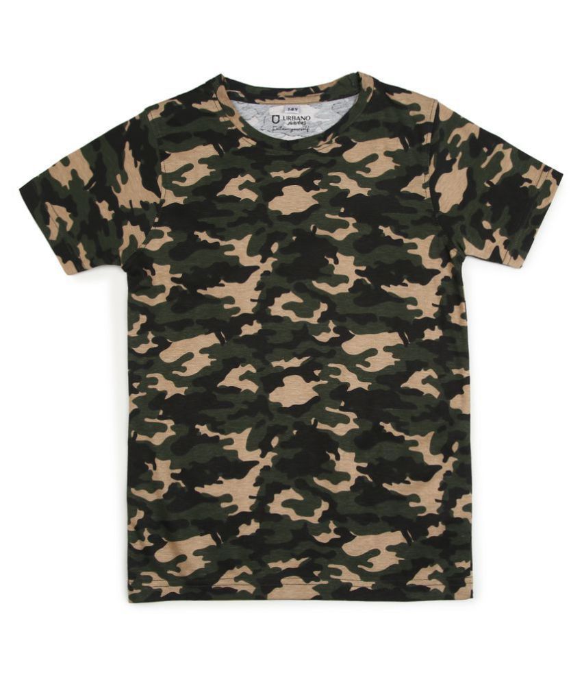     			Urbano Juniors Boy's Green Military camouflage Printed Half Sleeve Regular Fit Cotton T-Shirt