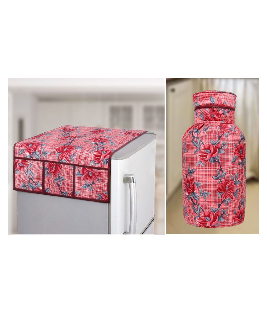     			E-Retailer Set of 2 Polyester Red Fridge Top Cover