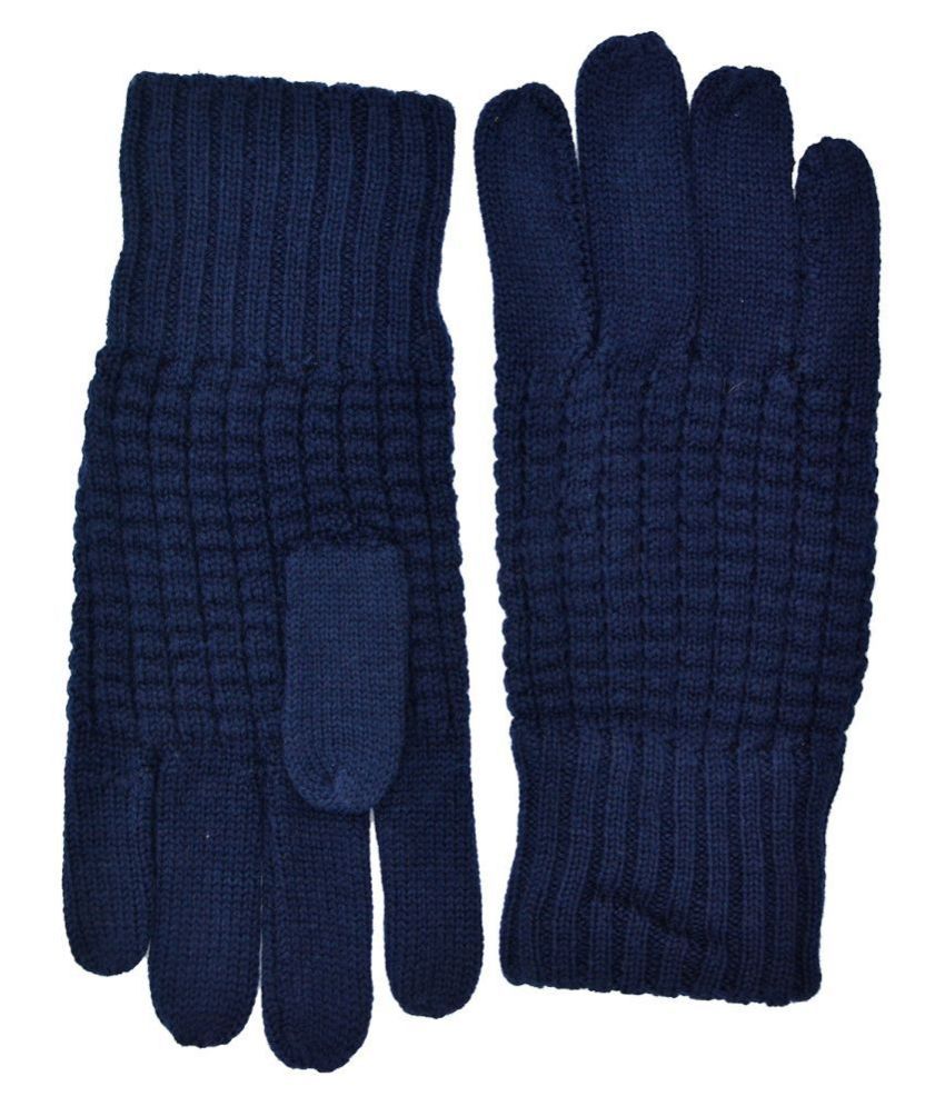 Model Men 100 Pure New Wool Winter Wear Gloves Navy Blue Buy Online