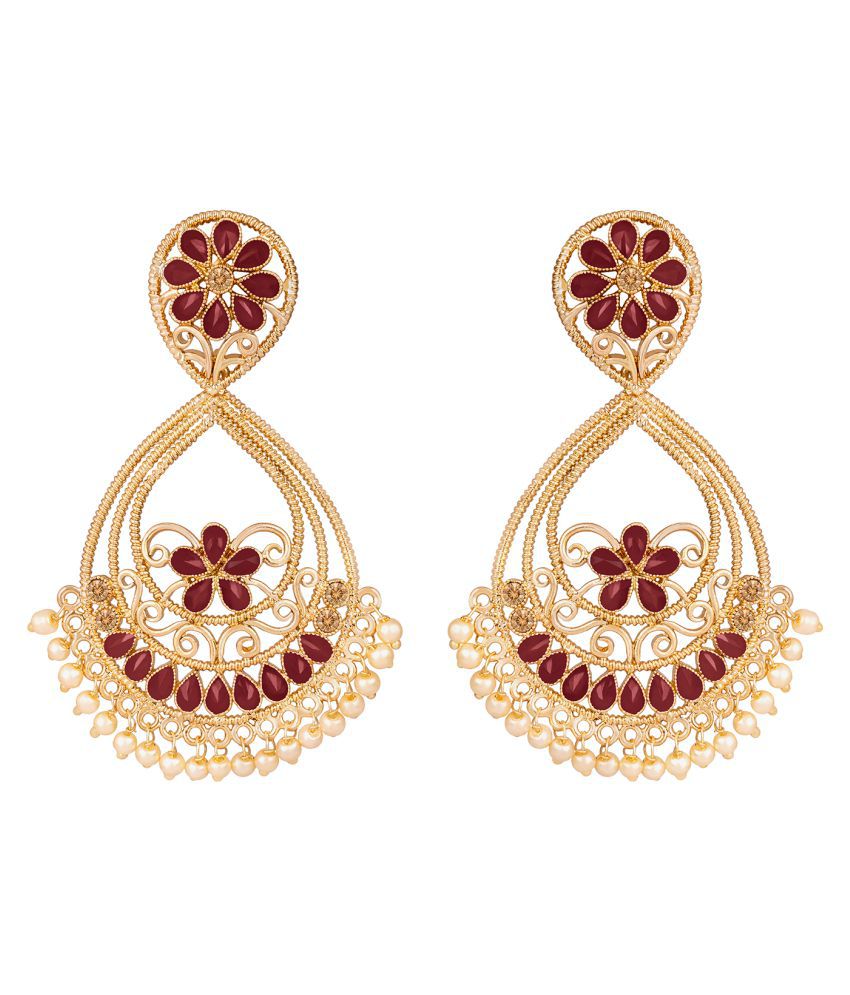     			Gold Plated Drop Shape Floral Stone Studded Drop & Dangler Earrings for Women and Girls