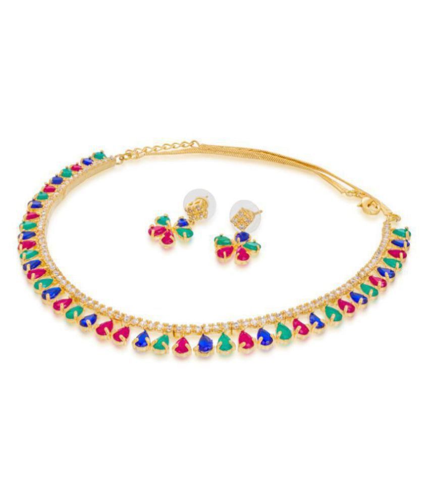     			Jewar Mandi Brass Multi Color Collar Designer Gold Plated Necklaces Set
