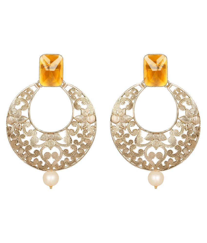     			Gold Plated Stone and Pearl Studded Drop & Dangler Earrings for Women and Girls