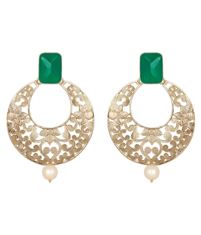     			Gold Plated Stone and Pearl Studded Drop & Dangler Earrings for Women and Girls