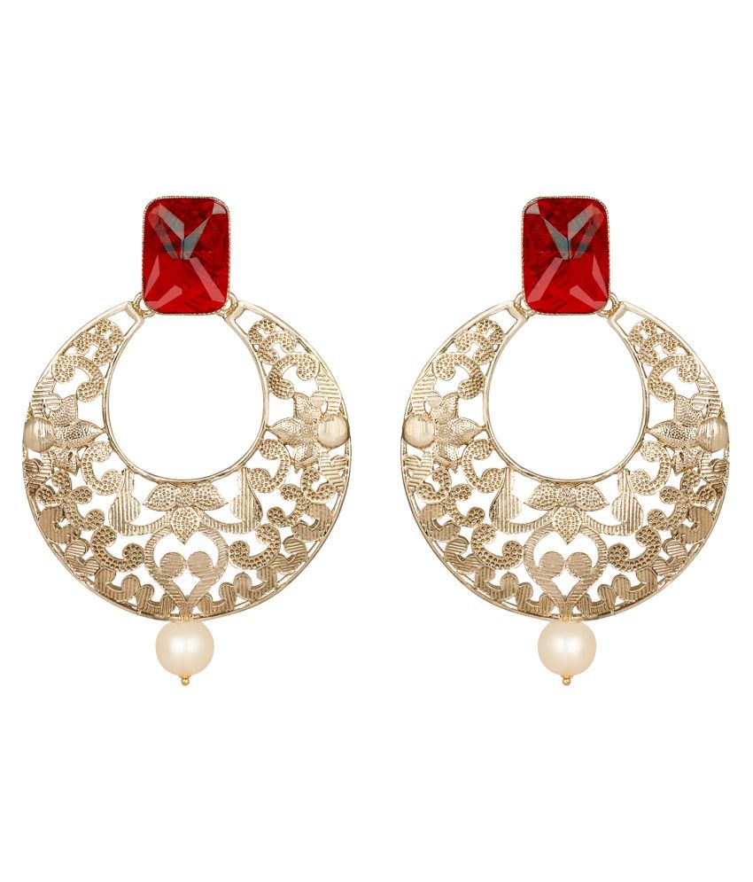     			Gold Plated Stone and Pearl Studded Drop & Dangler Earrings for Women and Girls