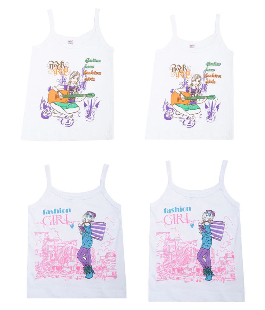     			Dollar Kids Care Cotton Multicolor White Printed Kids/Girls Slips/Camisole - Pack of 4