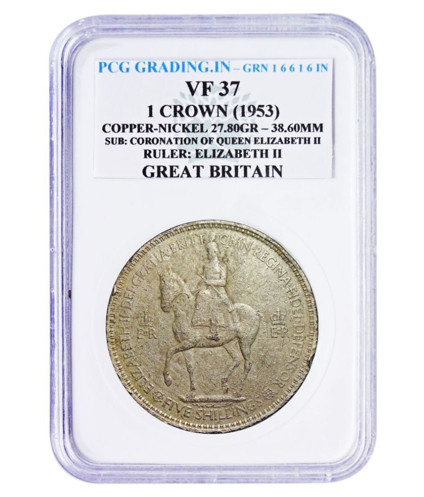     			(PCG Graded)1 Crown(1953)Copper Nickle-27.80 Gr. Ruler : Elizabeth II Great Britan 100% Original PCG Graded Coin