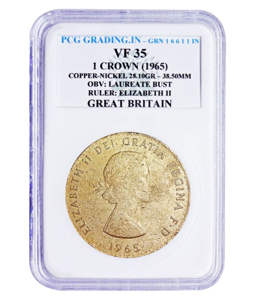     			(PCG Graded)1 Crown(1965) Copper Nickle-28.10 Gr. Ruler : Elizabeth II Great Britan 100% Orignal PCG Graded Coin