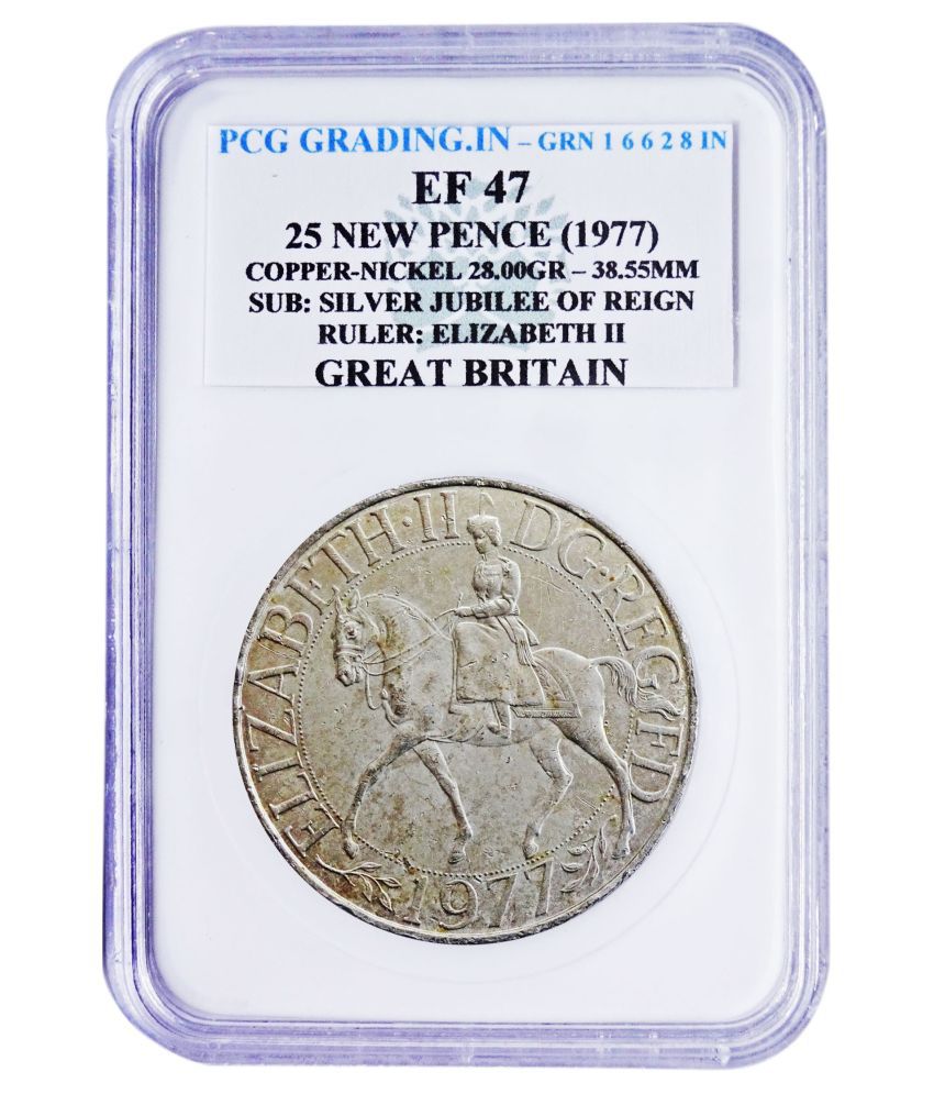     			(PCG Graded)25 New Pence(1977)Copper Nickle-28.00 Gr. SUB : Silver Jubilee of Reign Ruler : Elizabeth II Great Britan 100% Original PCG Graded Coin
