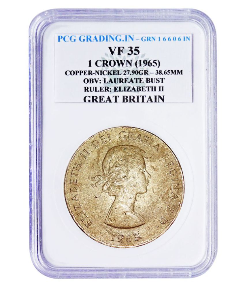     			(PXCG Graded)1 Crown(1965) Copper Nickle-27.90 Gr. Ruler : Elizabeth II Great Britan 100% Original PCG Graded Coin