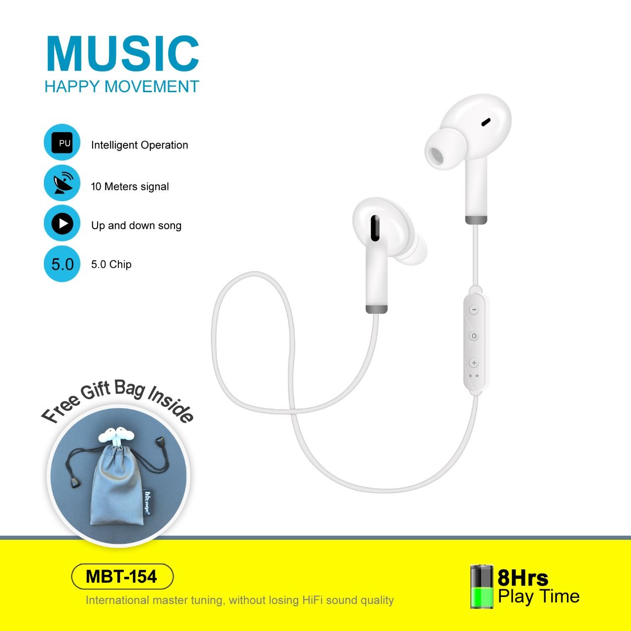 Hitage Vippo MBT 154 Mobicafe QC1086mc Wireless Bluetooth Headphone Blue
