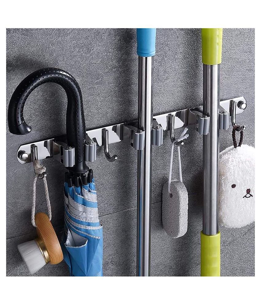 Wall Mounted Hook Hanger for Kitchen Bathroom 4 Pack MyLifeUNIT Broom Mop Holder Self-adhesive Rack 