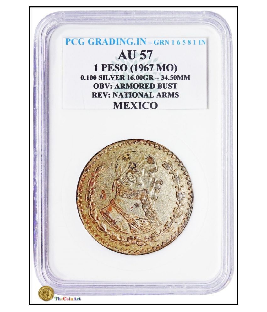     			(PCG Graded) 1 Peso(1967 MO) Silver-16.00 Gr. OBV : Armored Bust REV : National Arms Mexico 100% Original PCG Graded Coin