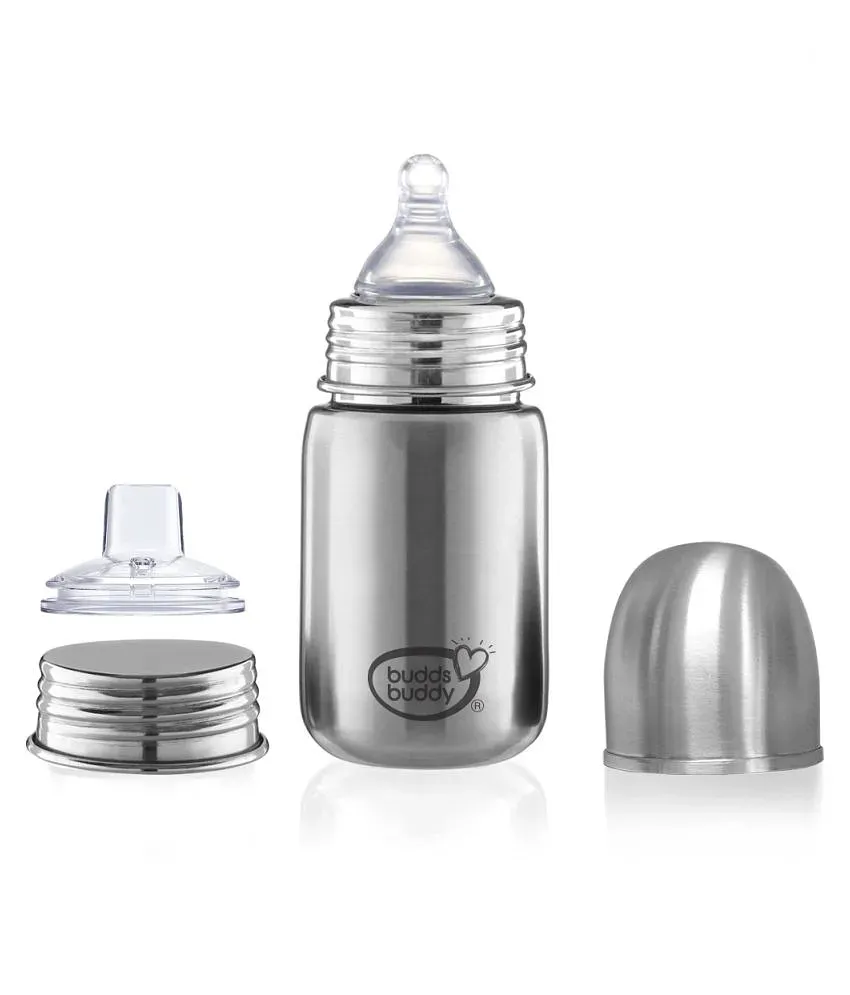 Stainless Steel Baby Feeding Bottle with Internal ML Marking, Silicon Grip  240ml