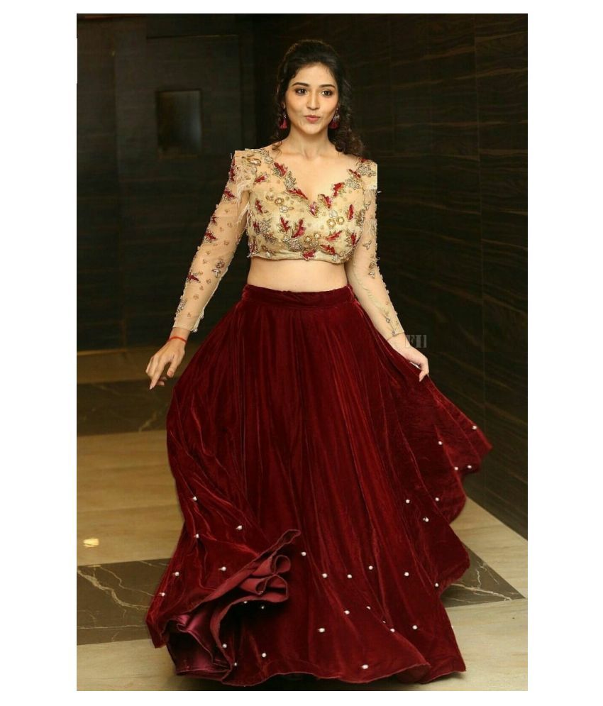 FashionUma Maroon Velvet Chaniya Choli Semi Stitched Lehenga Buy 