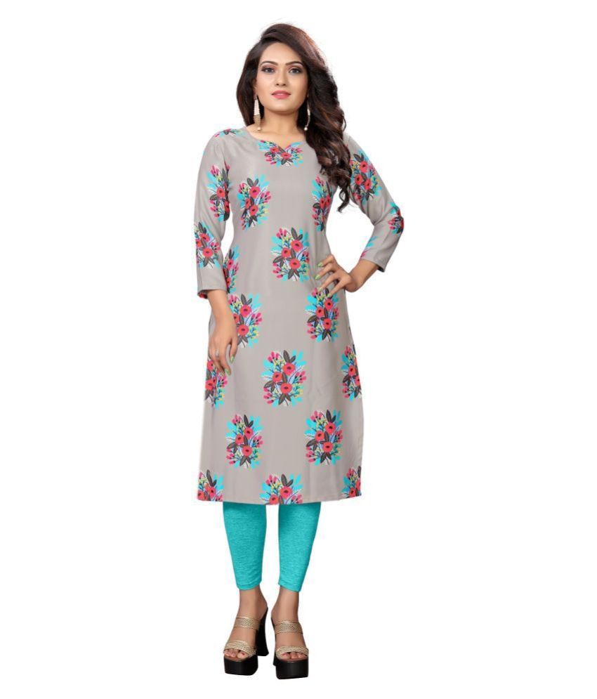     			MEESORRA Grey Cotton Silk Straight Kurti