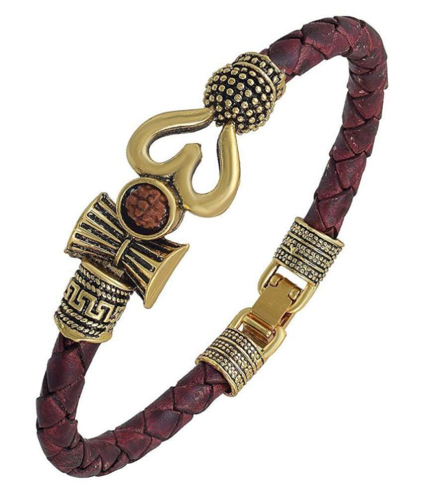     			TEVATIYA Rudraksha OM Trishul Damroo Designer Oxidized Gold Bahubali Leather Kada Bracelet for Men & Women