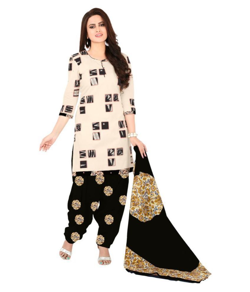 shree jeenmata collection Black,White Cotton Unstitched Dress Material ...